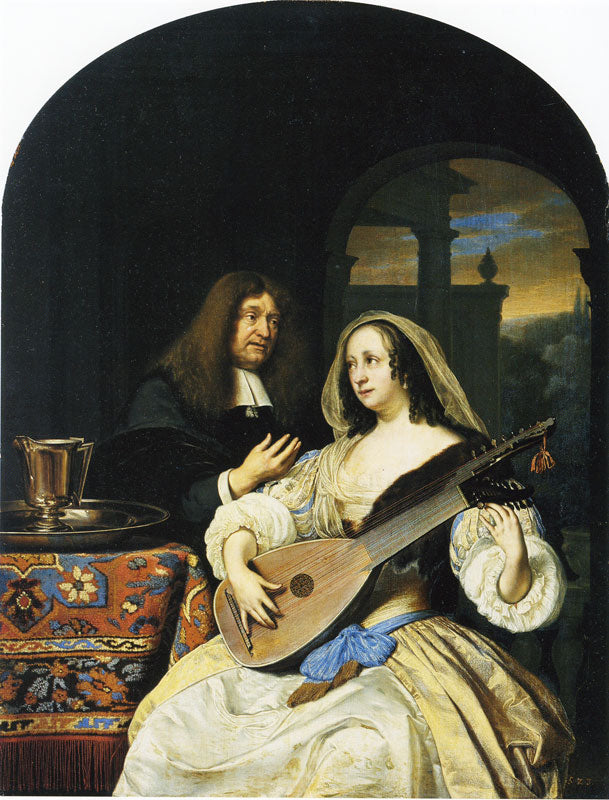 Portrait of François de le Boë Sylvius with His Wife, vintage artwork by Frans van Mieris the Elder, 12x8" (A4) Poster