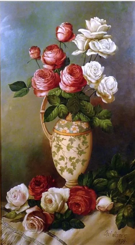Floral Still Life with an Urn, vintage artwork by Charles Storer, A3 (16x12") Poster Print