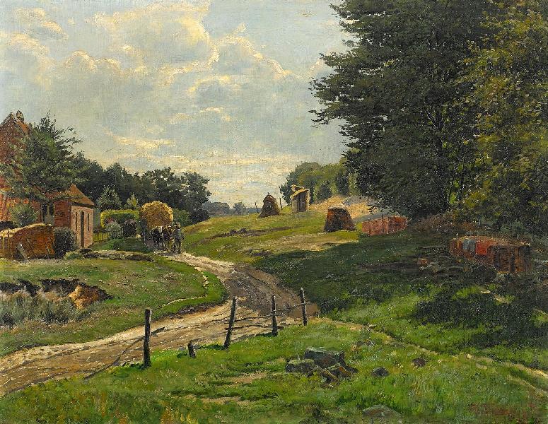 Summer Landscape with Farmers by Heinrich Hermanns,A3(16x12")Poster