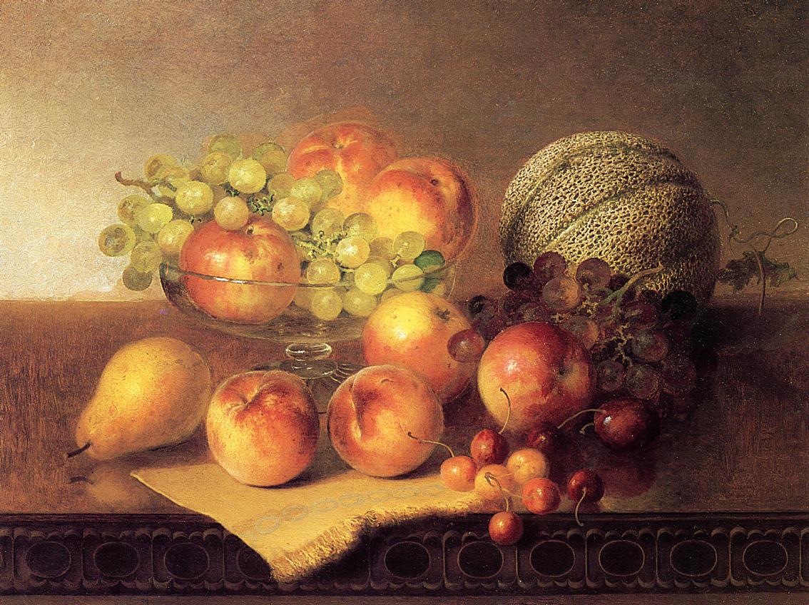 Tabletop Still Life with Fruit, vintage artwork by Robert Spear Dunning, 12x8" (A4) Poster