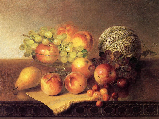 Tabletop Still Life with Fruit, vintage artwork by Robert Spear Dunning, 12x8" (A4) Poster
