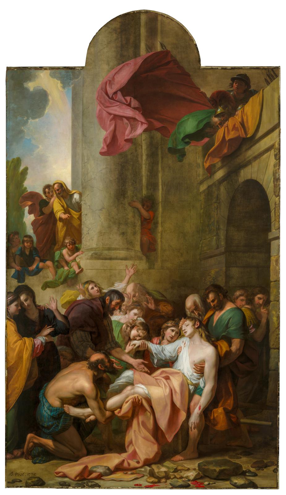 Devout Men Taking the Body of Saint Stephen, vintage artwork by Benjamin West, 12x8" (A4) Poster