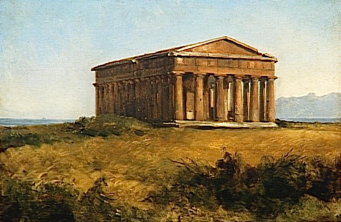 The Temple of Neptune at Paestum, vintage artwork by Achille-Etna Michallon, 12x8" (A4) Poster