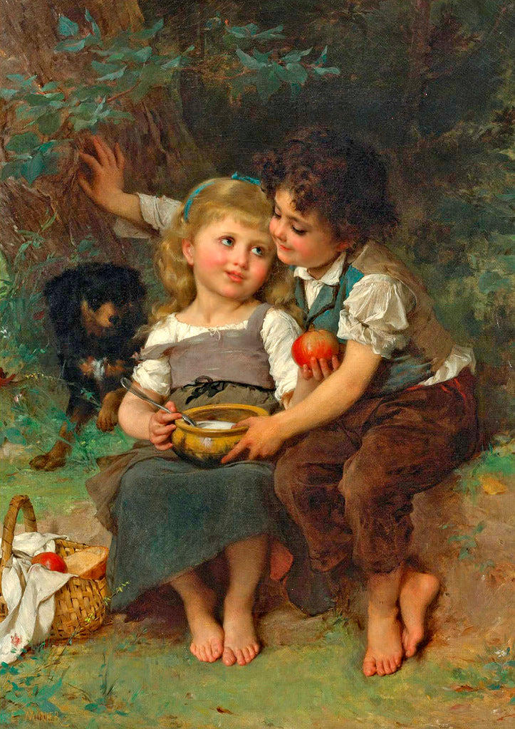 The Bowl of Milk, vintage artwork by Émile Munier, 12x8" (A4) Poster