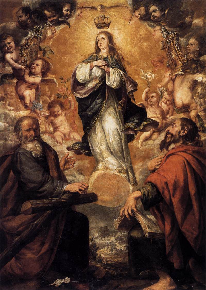 Virgin of the Immaculate Conception with Saints Andrew and John the Baptist, vintage artwork by Juan de Valdes Leal, 12x8" (A4) Poster
