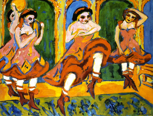 Czardastänzerinnen, vintage artwork by Ernst Ludwig Kirchner, 12x8" (A4) Poster