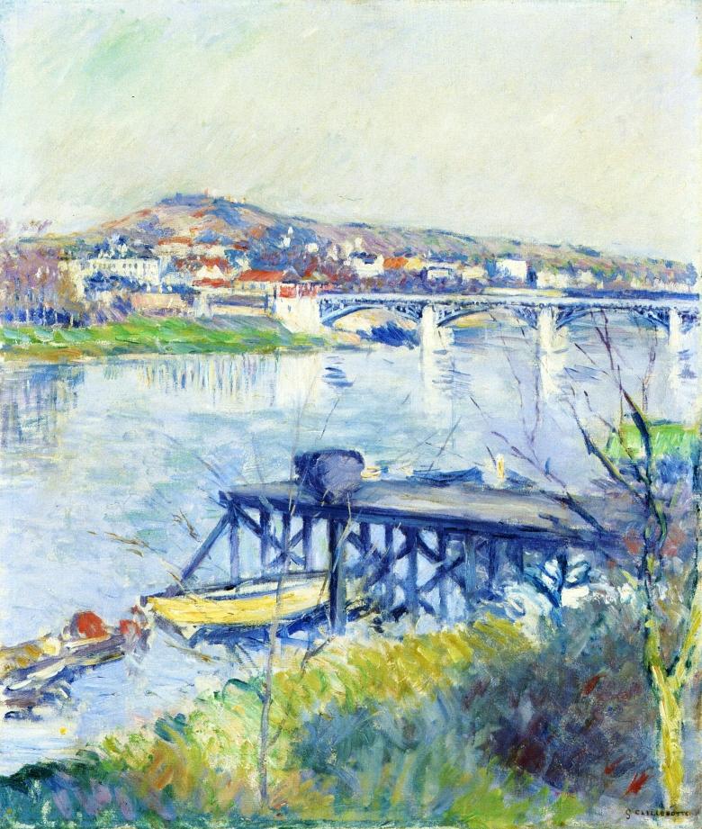 The Bridge at Argenteuil, vintage artwork by Gustave Caillebotte, 12x8" (A4) Poster