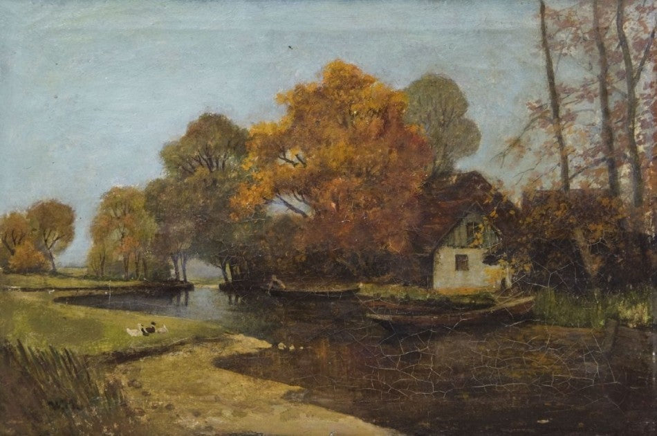 Autumnal Landscape in Spreewald, vintage artwork by Walter Moras, 12x8" (A4) Poster