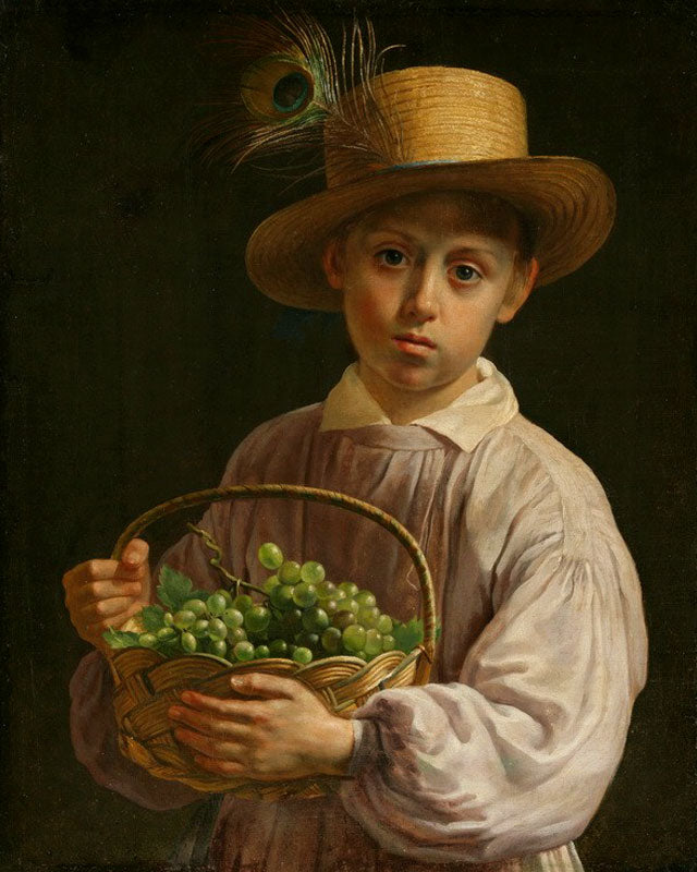 Portrait of a Boy in a Straw Hat, vintage artwork by Ivan Khrutsky, A3 (16x12") Poster Print