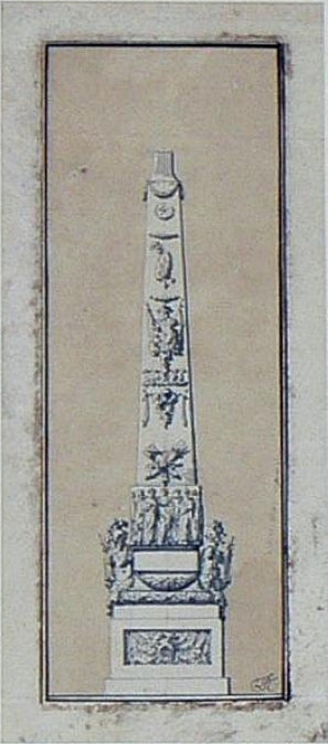 Project of an Obelisk, vintage artwork by Louis-Gustave Taraval, 12x8" (A4) Poster