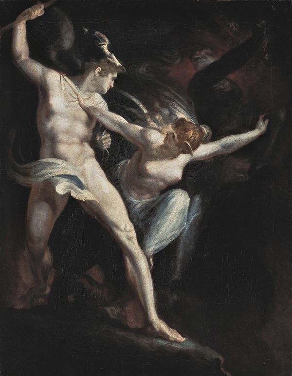 Satan and Death, separated from Sin, vintage artwork by Johann Heinrich Füseli, 12x8" (A4) Poster