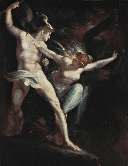 Satan and Death, separated from Sin, vintage artwork by Johann Heinrich Füseli, 12x8" (A4) Poster