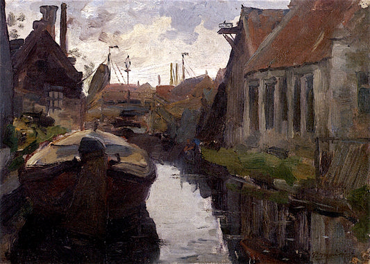 Lange Blekerssloot with Barge, vintage artwork by Piet Mondriaan, 12x8" (A4) Poster