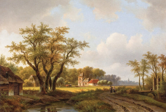 A Landscape with Peasants on the Edge of a Village, vintage artwork by Welem de Klerk, A3 (16x12") Poster Print