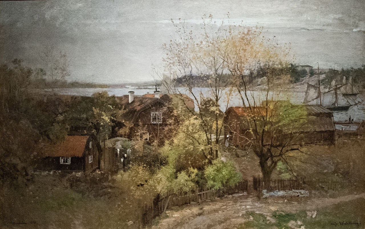 View near Vaxholm, vintage artwork by Alfred Wahlberg, 12x8" (A4) Poster