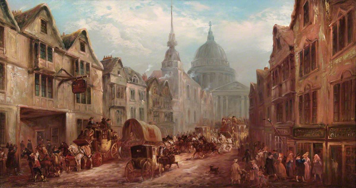 La Belle Sauvage Inn, Ludgate Hill, London, vintage artwork by John Charles Maggs, A3 (16x12") Poster Print