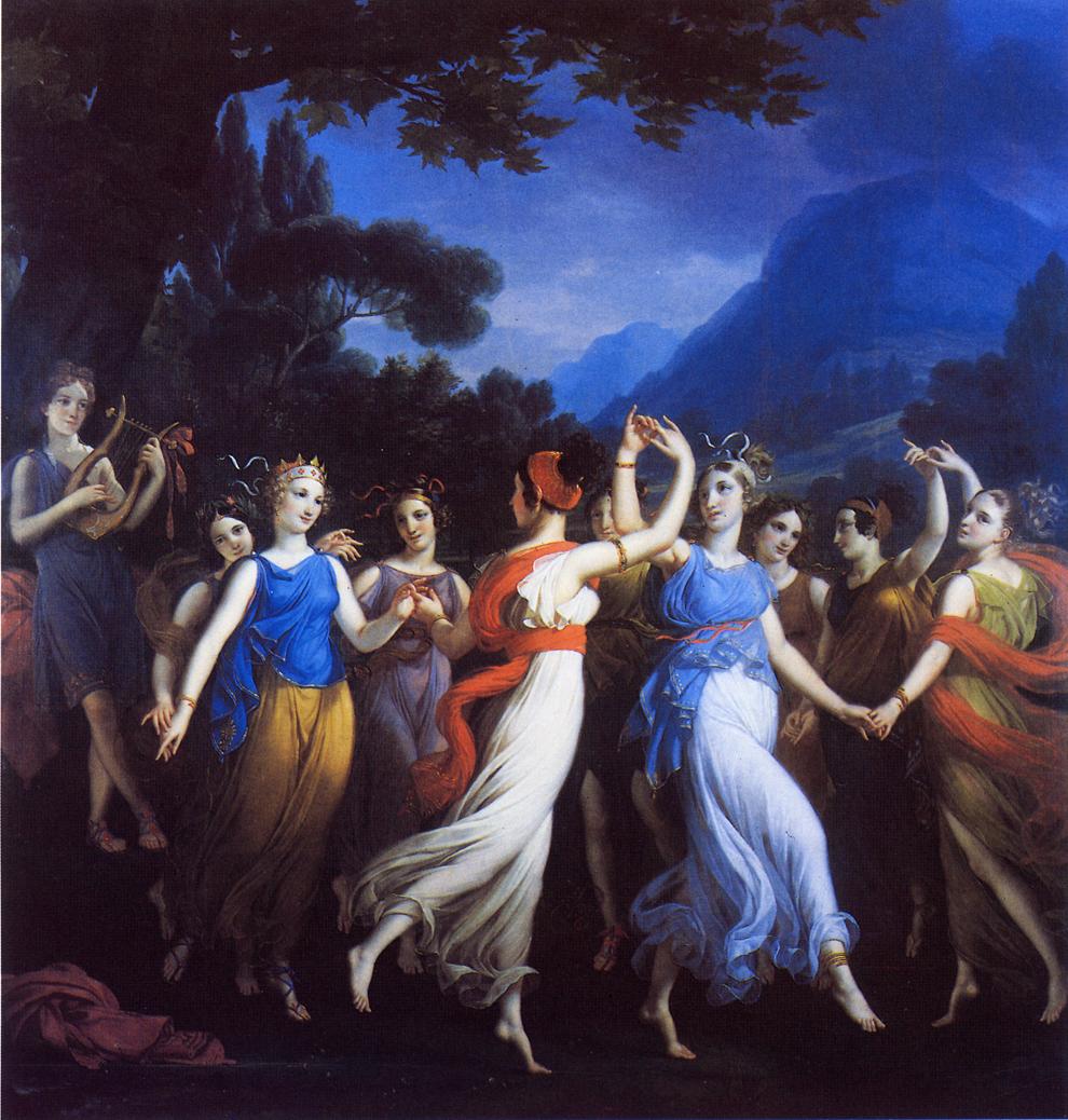 The Dance of the Muses, vintage artwork by Joseph Paelinck, 12x8" (A4) Poster