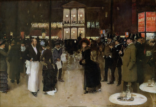 The Boulevard at Night, in front of the Theatre des Varietes, vintage artwork by Jean-Georges Beraud, 12x8" (A4) Poster