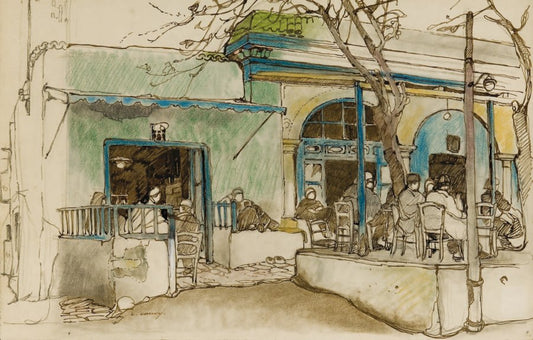 Coffeehouse in Tunisia (Café en Tunisie) by Léon Cauvy,16x12(A3) Poster