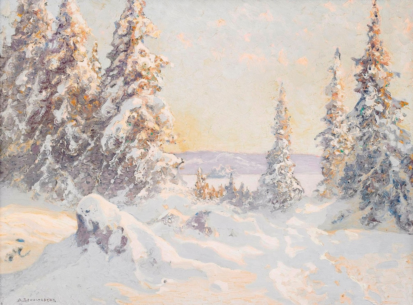 Winter Day, vintage artwork by Anshelm Schultzberg, 12x8" (A4) Poster