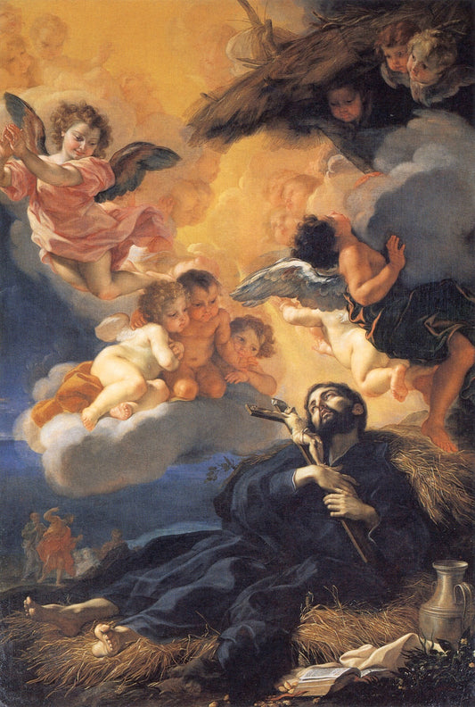Death of St. Francis Xavier, vintage artwork by Giovanni Battista Gaulli, 12x8" (A4) Poster