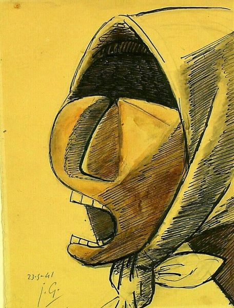Head of a Weeping Peasant-Woman, La Montserrat, vintage artwork by Julio González, 12x8" (A4) Poster
