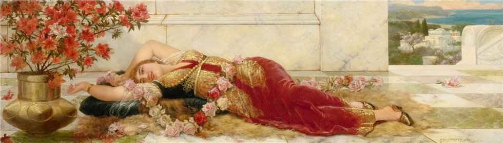 A Languid Harem Beauty, vintage artwork by Emile Eisman-Semenowsky, 12x8" (A4) Poster