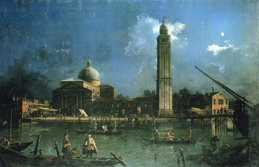 Night-time Celebration Outside the Church of San Pietro di Castello, vintage artwork by Canaletto, 12x8" (A4) Poster