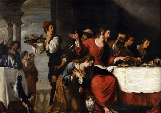Banquet at the House of Simon (detail), vintage artwork by Bernardo Strozzi, 12x8" (A4) Poster