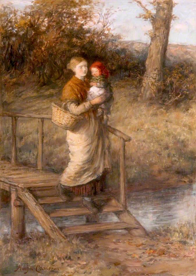 Crossing the Bridge, vintage artwork by Hugh Cameron R.S.A., R.W.S., 12x8" (A4) Poster