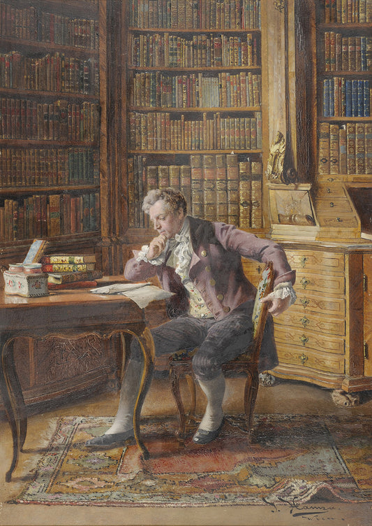 A Gentleman Reading in the Library, vintage artwork by Johann Hamza, 12x8" (A4) Poster