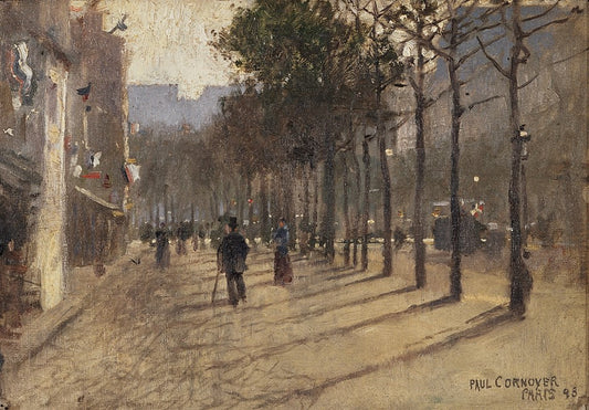 Paris Street Scene, vintage artwork by Paul Cornoyer, 12x8" (A4) Poster