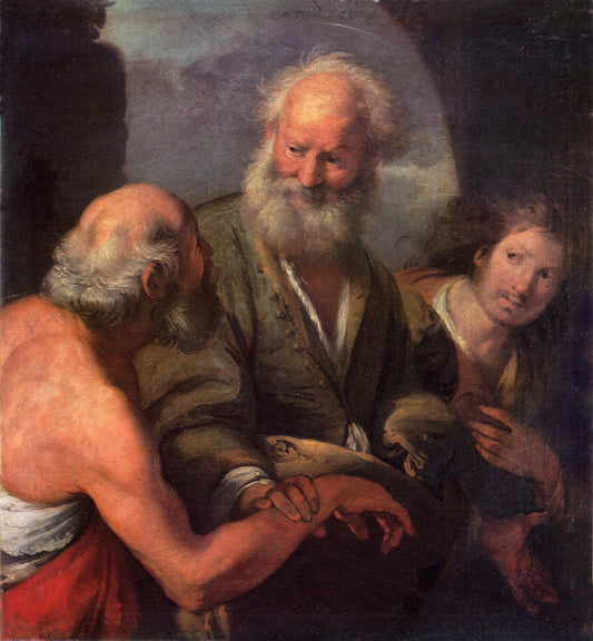 Saint Peter Cures the Lame Beggar, vintage artwork by Bernardo Strozzi, 12x8" (A4) Poster