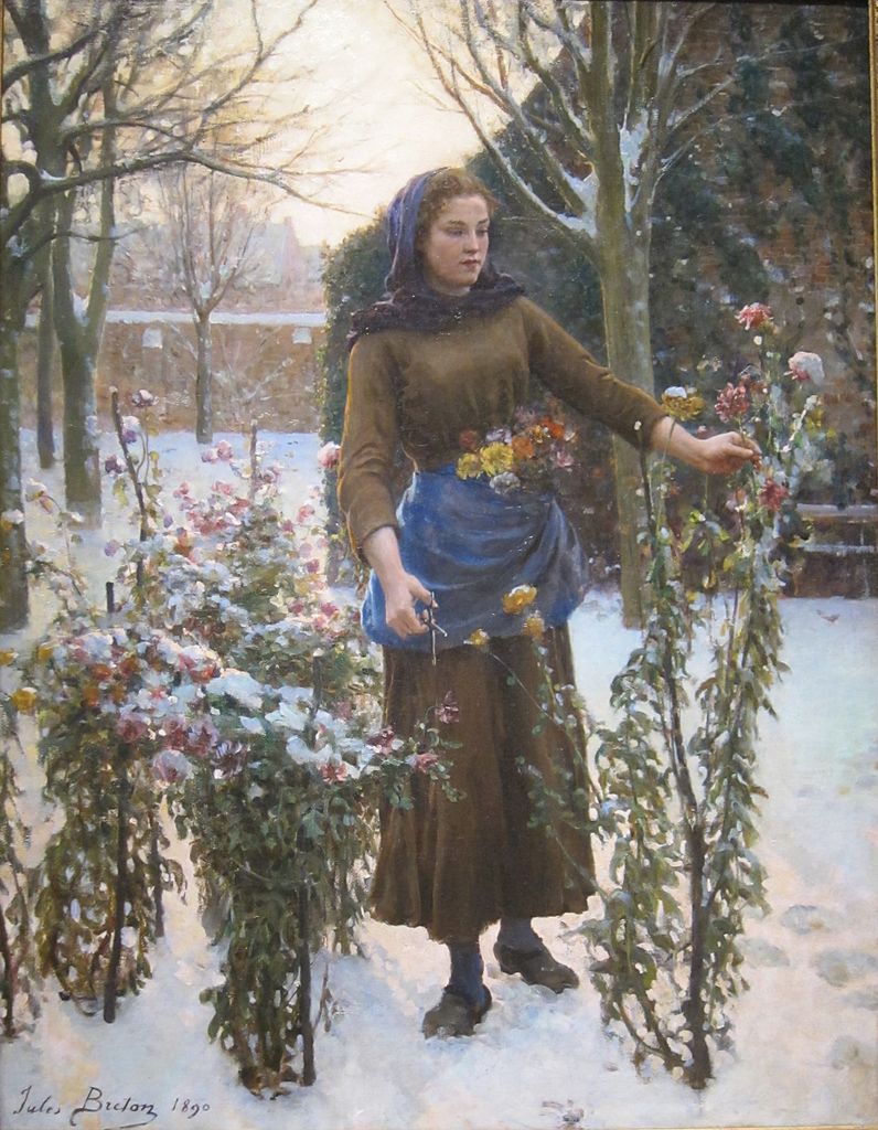 Last Flowers, vintage artwork by Jules-Adolphe Breton, 12x8" (A4) Poster