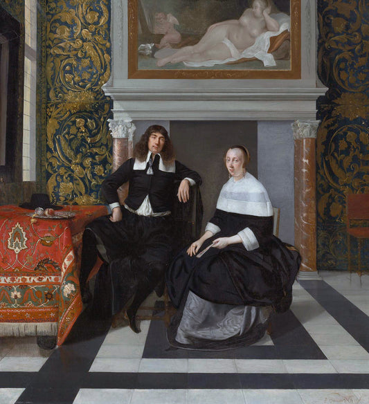 Portrait of a Man and Woman in an Interior, vintage artwork by Eglon Hendrick van der Neer, 12x8" (A4) Poster
