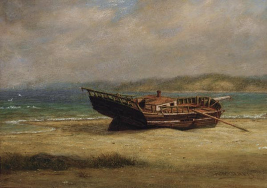 Wreck on Poquot Beach, Port Jefferson Harbor, vintage artwork by William Moore Davis, 12x8" (A4) Poster