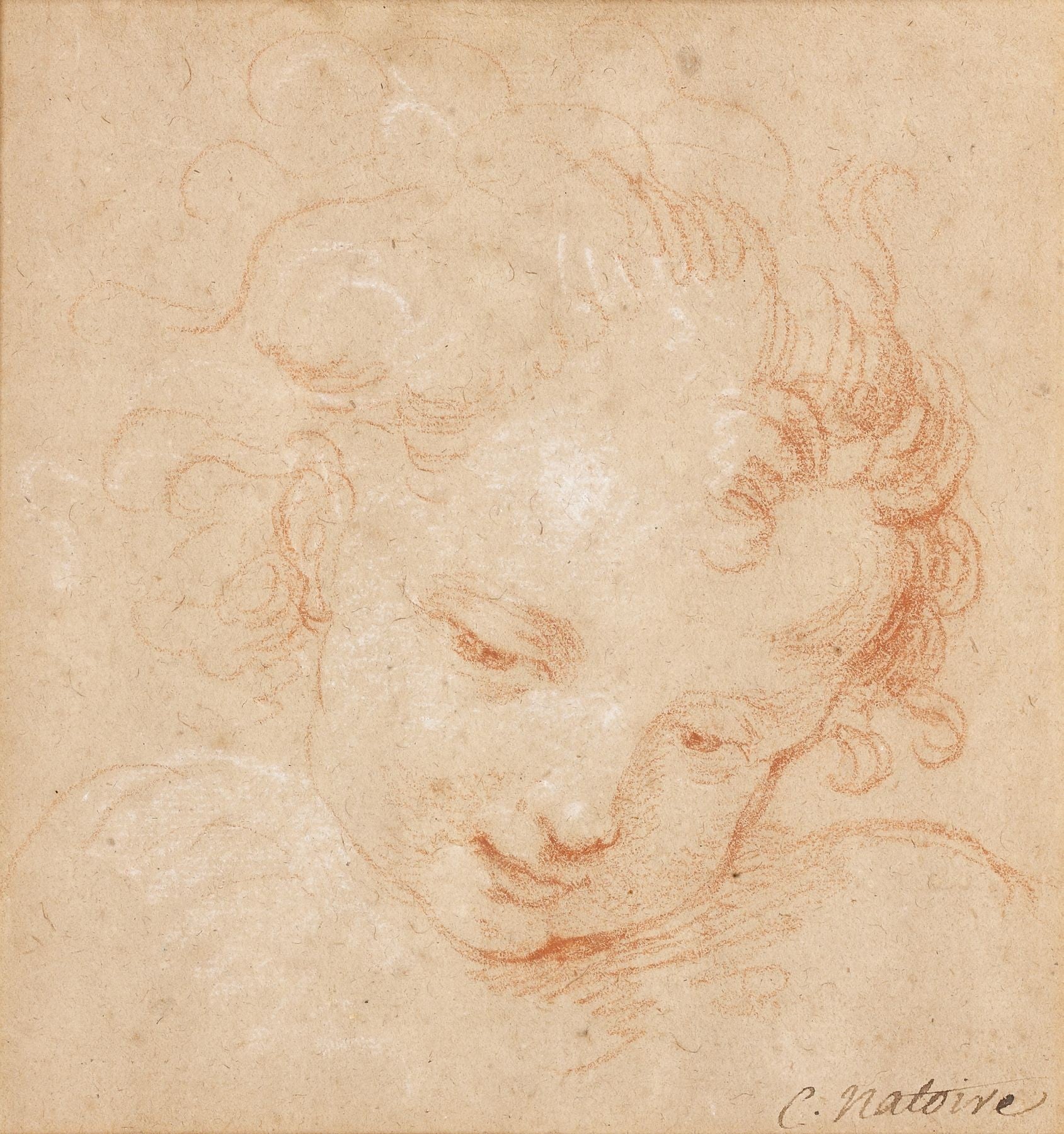 Head of a Putto, vintage artwork by Charles-Joseph Natoire, 12x8" (A4) Poster