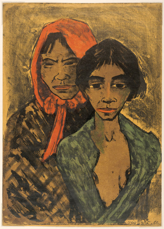 Two Gypsies, vintage artwork by Otto Mueller, 12x8" (A4) Poster