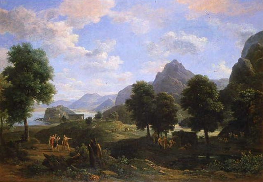 Vue du Mont Pieria et de la ville de Dion  (View of Mount Pieria), vintage artwork by Jean-Victor Bertin, 12x8" (A4) Poster