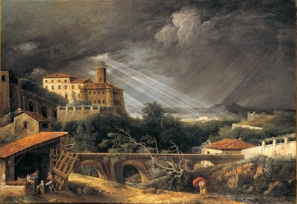 Stormy Landscape with the Castle of Collegno, vintage artwork by Cesar Van Loo, 12x8" (A4) Poster