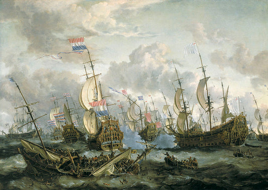 The "Royal Prince" and Other Vessels at the Four Days' Battle 1-4 June 1666, vintage artwork by Abraham Jansz. Storck, 12x8" (A4) Poster