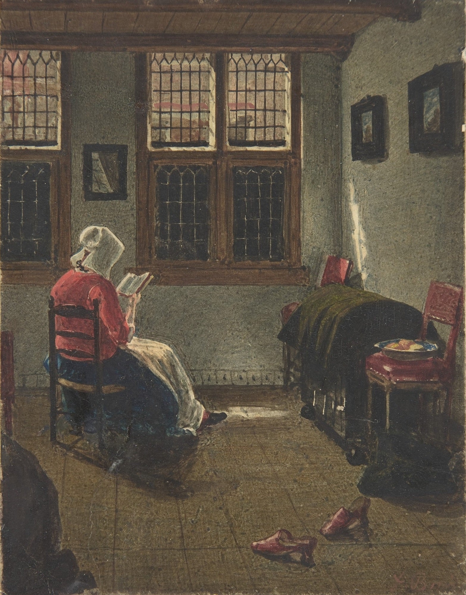 A Woman Reading, after Pieter Janssens Elinga, vintage artwork by François Bonvin, A3 (16x12") Poster Print