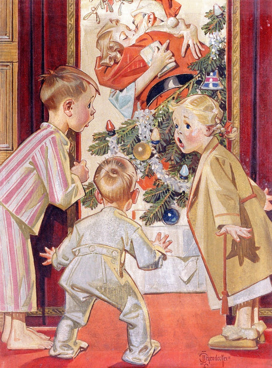 I Say Mommy Kissing Santa Claus, vintage artwork by Frank Xavier Leyendecker, 12x8" (A4) Poster