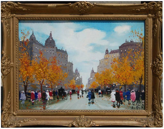 Budapest in Autumn, vintage artwork by Antal Berkes, 12x8" (A4) Poster