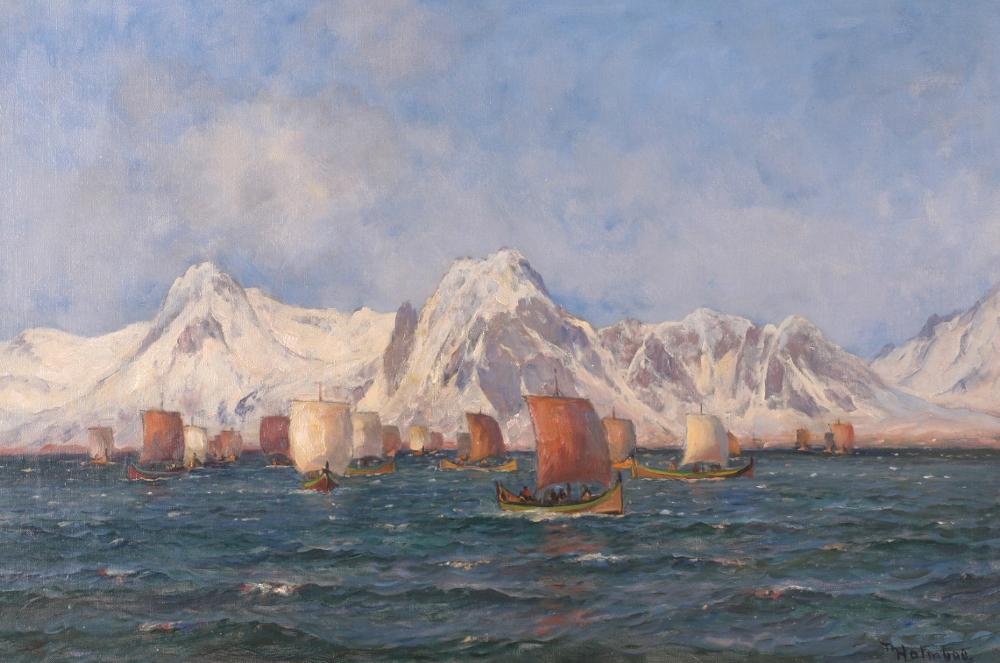 Cod Fishing (Lofotfiske), vintage artwork by Thorolf Holmboe, 12x8" (A4) Poster