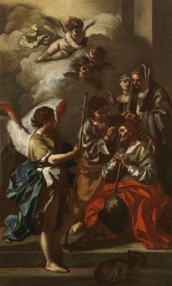 The Healing of Tobit, vintage artwork by Attributed to Francesco Solimena, 12x8" (A4) Poster