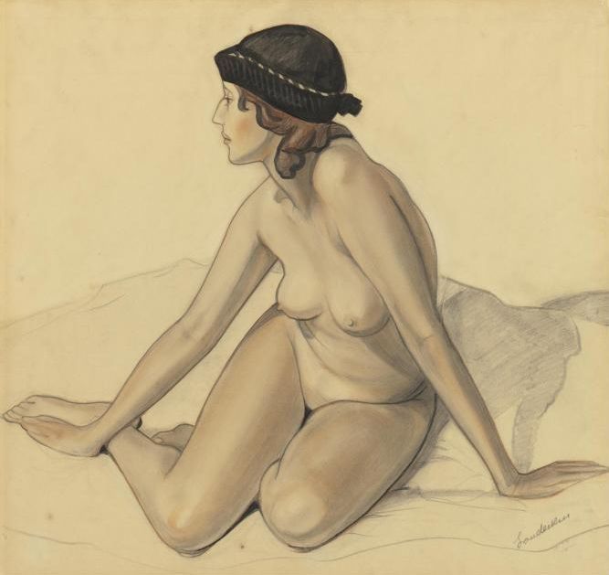 Nude in a Black Hat, vintage artwork by Sergei Sudeikin, 12x8" (A4) Poster