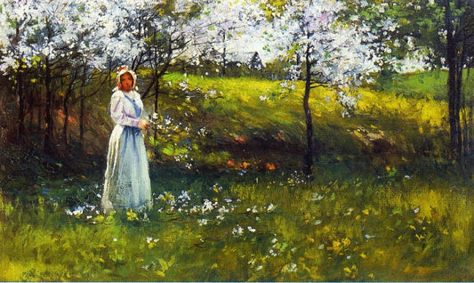 Woman with Apple Blossoms, vintage artwork by Paul Cornoyer, 12x8" (A4) Poster
