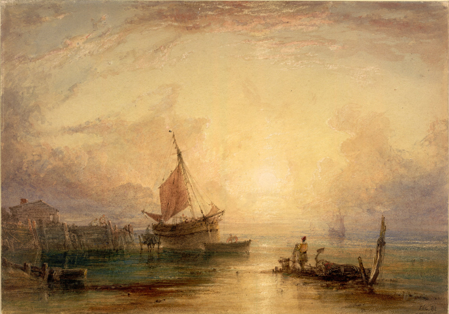 The Sands at Ryde: Sunset, vintage artwork by Anthony Vandyke Copley Fielding, 12x8" (A4) Poster