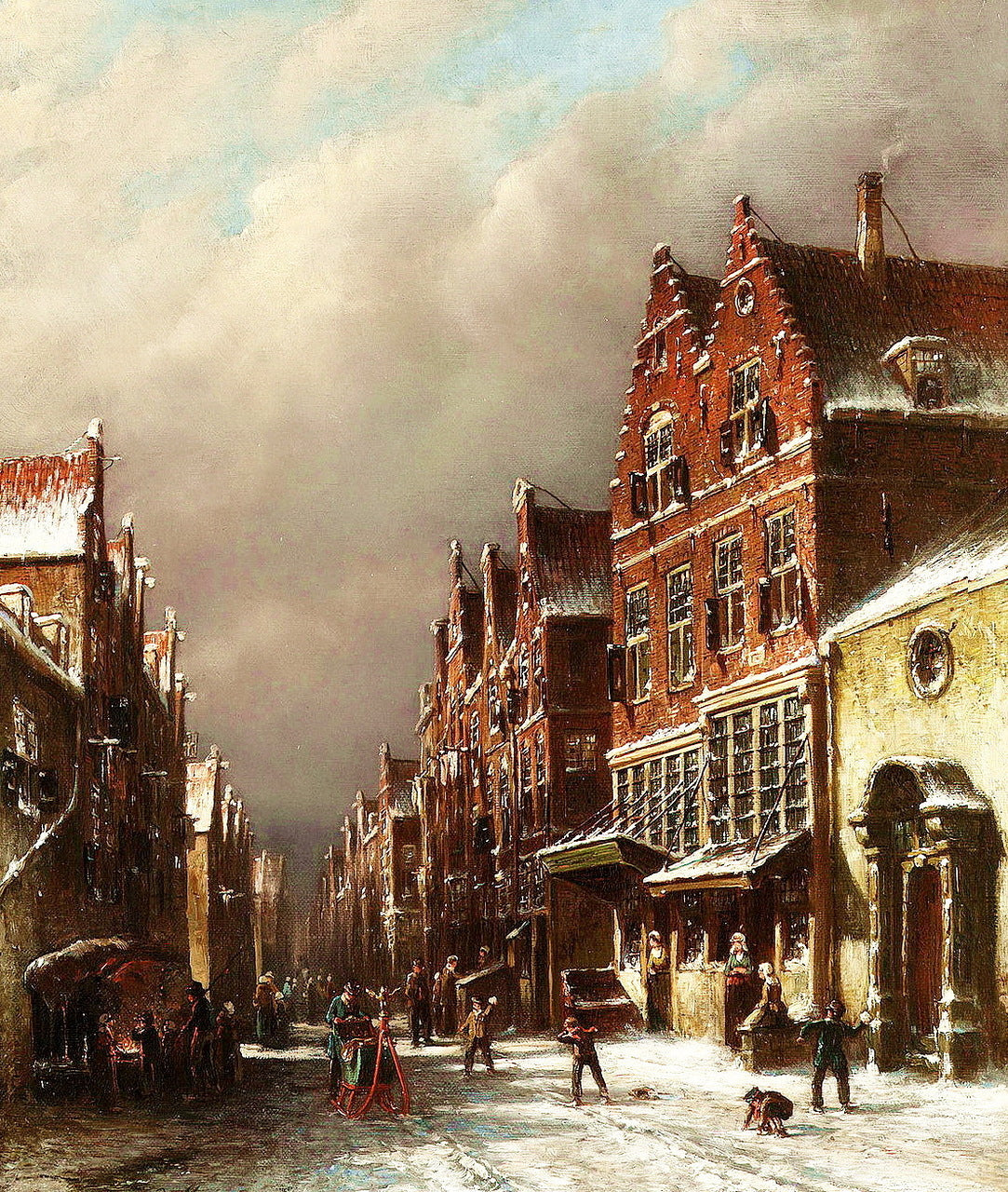 Figures in a Dutch street in Winter, vintage artwork by Petrus Gerardus Vertin, A3 (16x12") Poster Print
